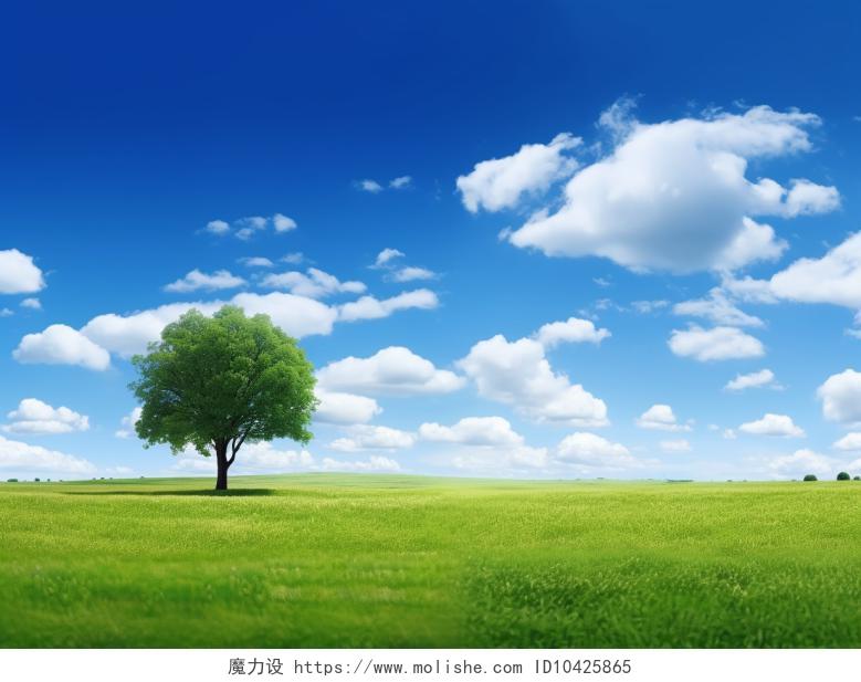 蓝天白云背景草原上的树木壁纸明亮自然风景养老行业配图
